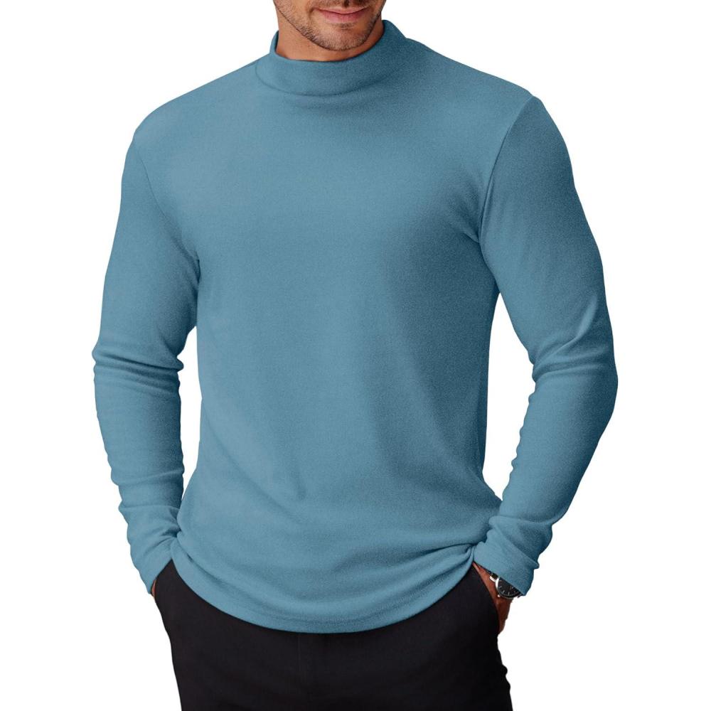imageCOOFANDY Mens Mock Turtleneck Long Sleeve Shirts Basic Thermal Turtle Neck Undershirt Lightweight Pullover Sweaters TopBlue