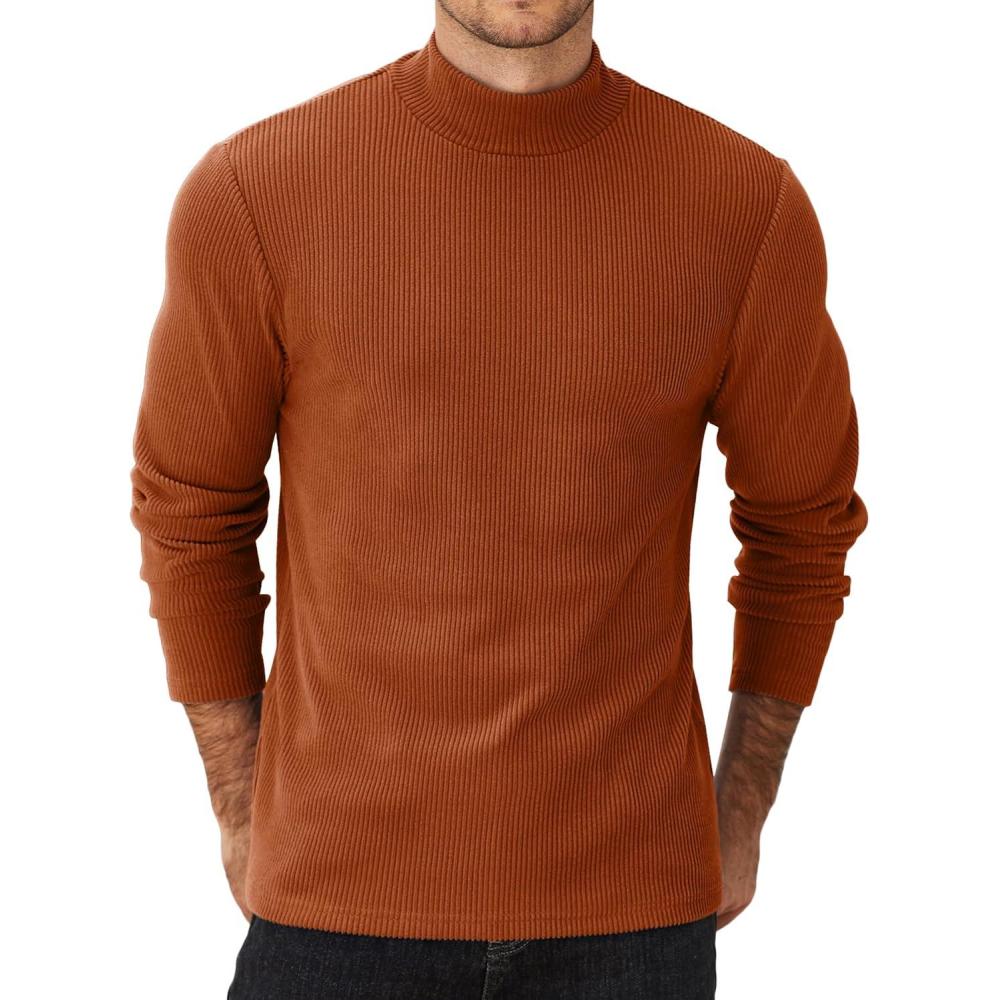 imageCOOFANDY Mens Mock Turtleneck Long Sleeve Shirts Basic Thermal Turtle Neck Undershirt Lightweight Pullover Sweaters TopCaramel