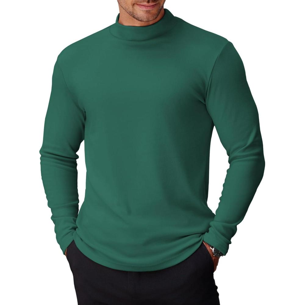 imageCOOFANDY Mens Mock Turtleneck Long Sleeve Shirts Basic Thermal Turtle Neck Undershirt Lightweight Pullover Sweaters TopGreen