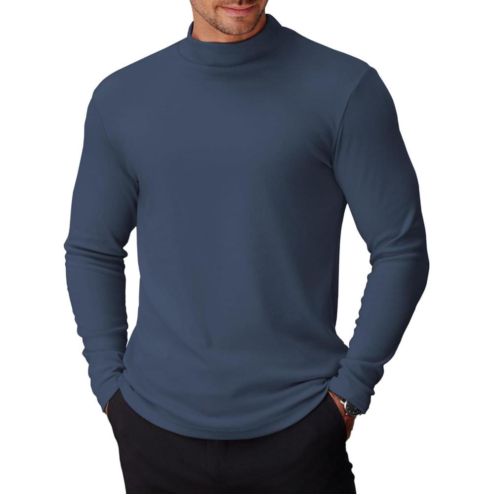 imageCOOFANDY Mens Mock Turtleneck Long Sleeve Shirts Basic Thermal Turtle Neck Undershirt Lightweight Pullover Sweaters TopNavy Blue