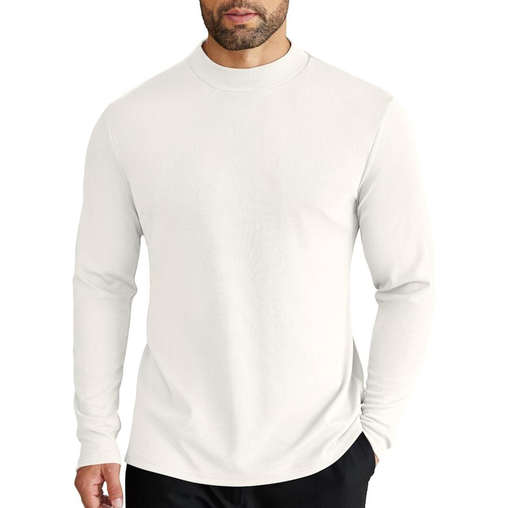 imageCOOFANDY Mens Mock Turtleneck Long Sleeve Shirts Slim Fit Basic TShirt Lightweight Ribbed Pullover Sweater1 Packwhite