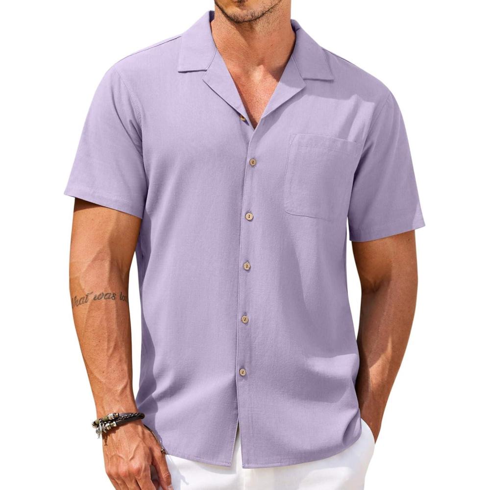 imageCOOFANDY Mens Muscle Fit Dress Shirts WrinkleFree Short Sleeve Casual Button Down ShirtA Purple