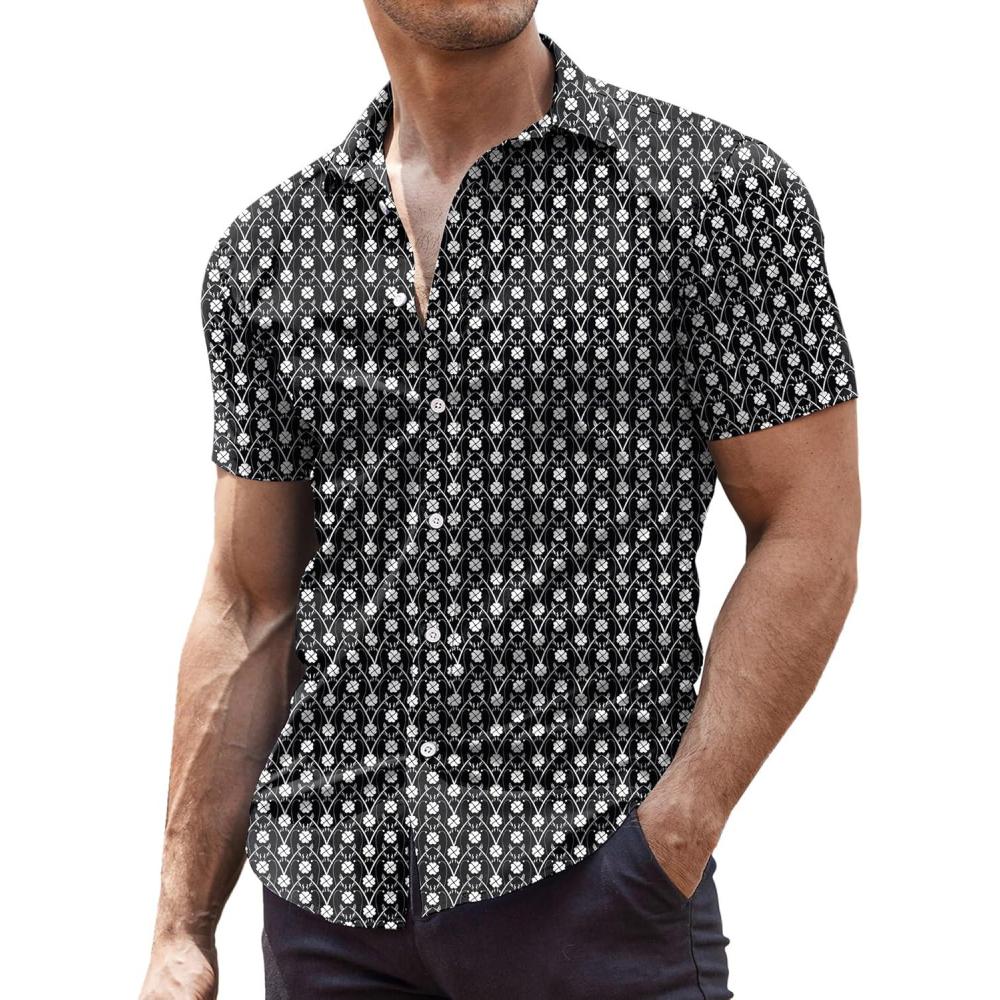 imageCOOFANDY Mens Muscle Fit Dress Shirts WrinkleFree Short Sleeve Casual Button Down ShirtFloral Black2