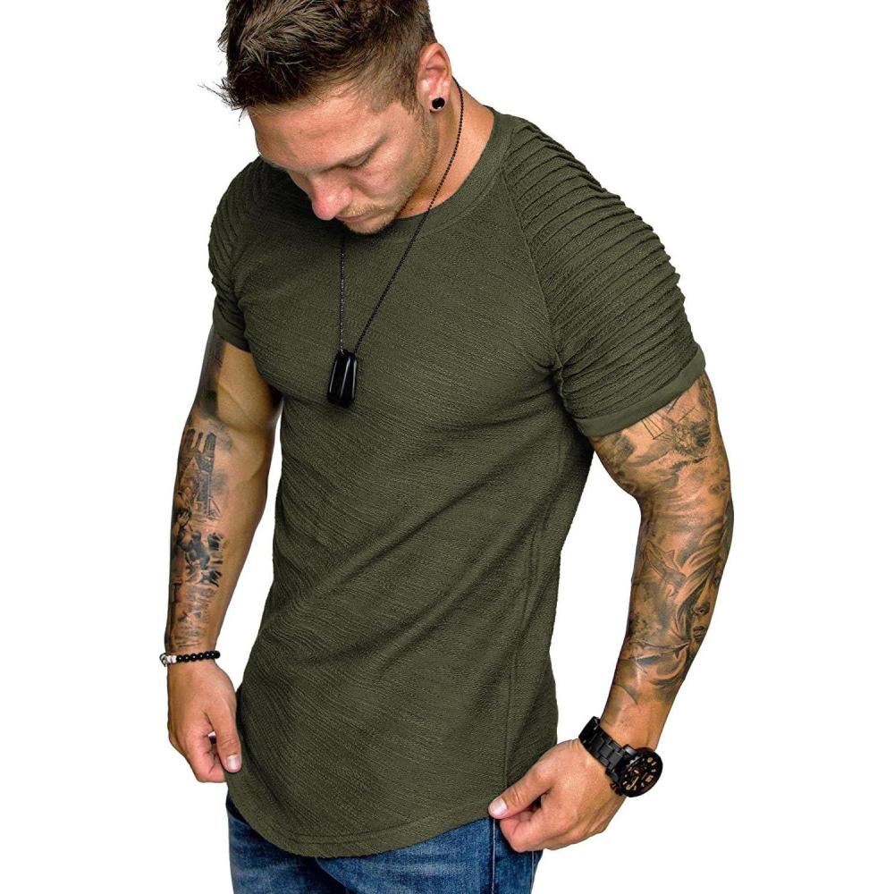 imageCOOFANDY Mens Muscle TShirt Pleated Raglan Sleeve Bodybuilding Gym Tee Short Sleeve Fashion Workout Shirts Hipster ShirtArmy Green
