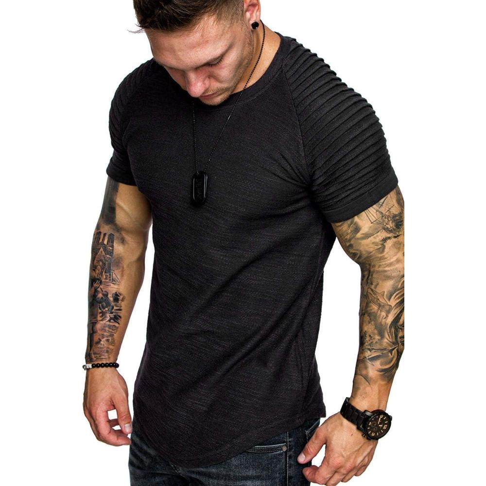 imageCOOFANDY Mens Muscle TShirt Pleated Raglan Sleeve Bodybuilding Gym Tee Short Sleeve Fashion Workout Shirts Hipster ShirtBlack