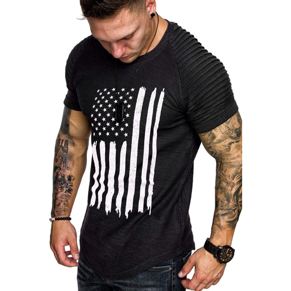 imageCOOFANDY Mens Muscle TShirt Pleated Raglan Sleeve Bodybuilding Gym Tee Short Sleeve Fashion Workout Shirts Hipster ShirtBlack American Flag