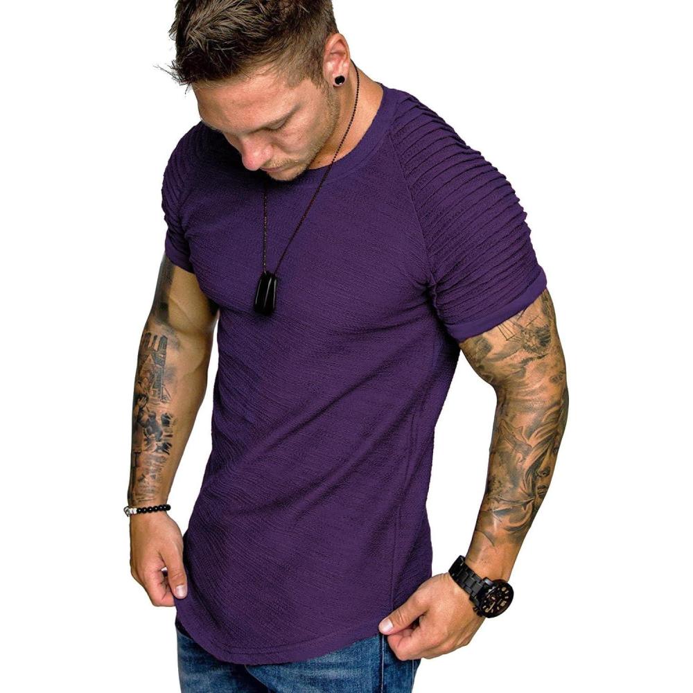 imageCOOFANDY Mens Muscle TShirt Pleated Raglan Sleeve Bodybuilding Gym Tee Short Sleeve Fashion Workout Shirts Hipster ShirtDark Purple