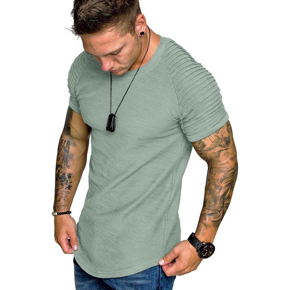 imageCOOFANDY Mens Muscle TShirt Pleated Raglan Sleeve Bodybuilding Gym Tee Short Sleeve Fashion Workout Shirts Hipster ShirtLight Green