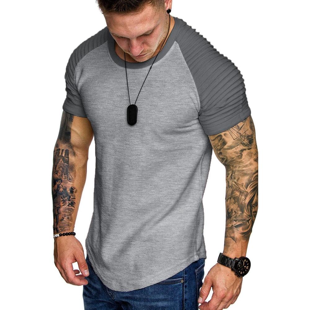 imageCOOFANDY Mens Muscle TShirt Pleated Raglan Sleeve Bodybuilding Gym Tee Short Sleeve Fashion Workout Shirts Hipster ShirtLight Grey Textile Light Grey Grey