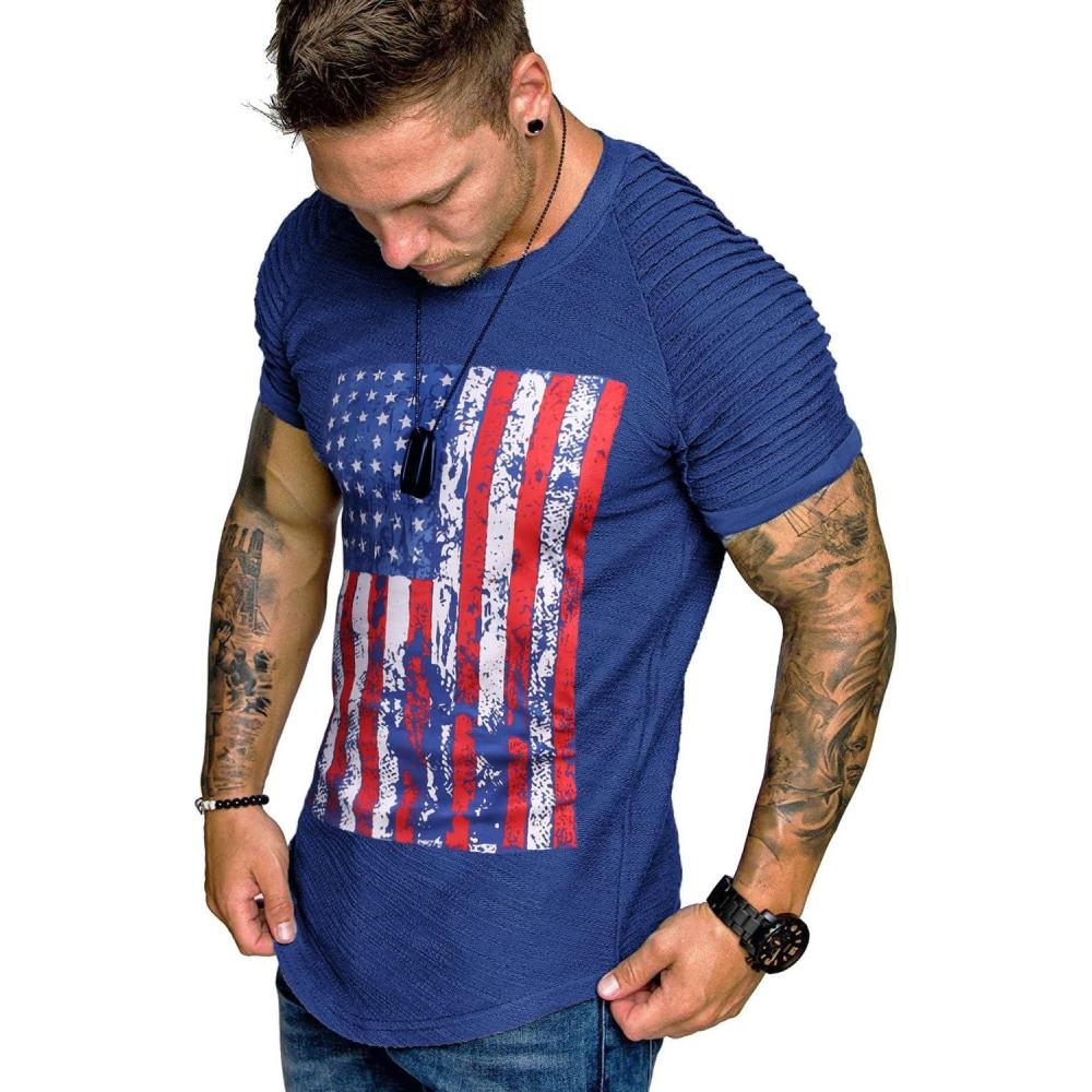 imageCOOFANDY Mens Muscle TShirt Pleated Raglan Sleeve Bodybuilding Gym Tee Short Sleeve Fashion Workout Shirts Hipster ShirtNavy American Flag