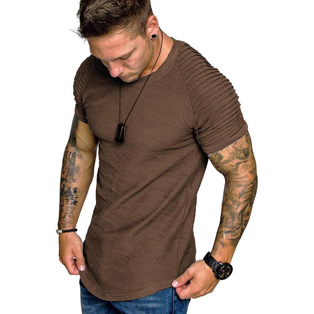 imageCOOFANDY Mens Muscle TShirt Pleated Raglan Sleeve Bodybuilding Gym Tee Short Sleeve Fashion Workout Shirts Hipster ShirtType1 Brown