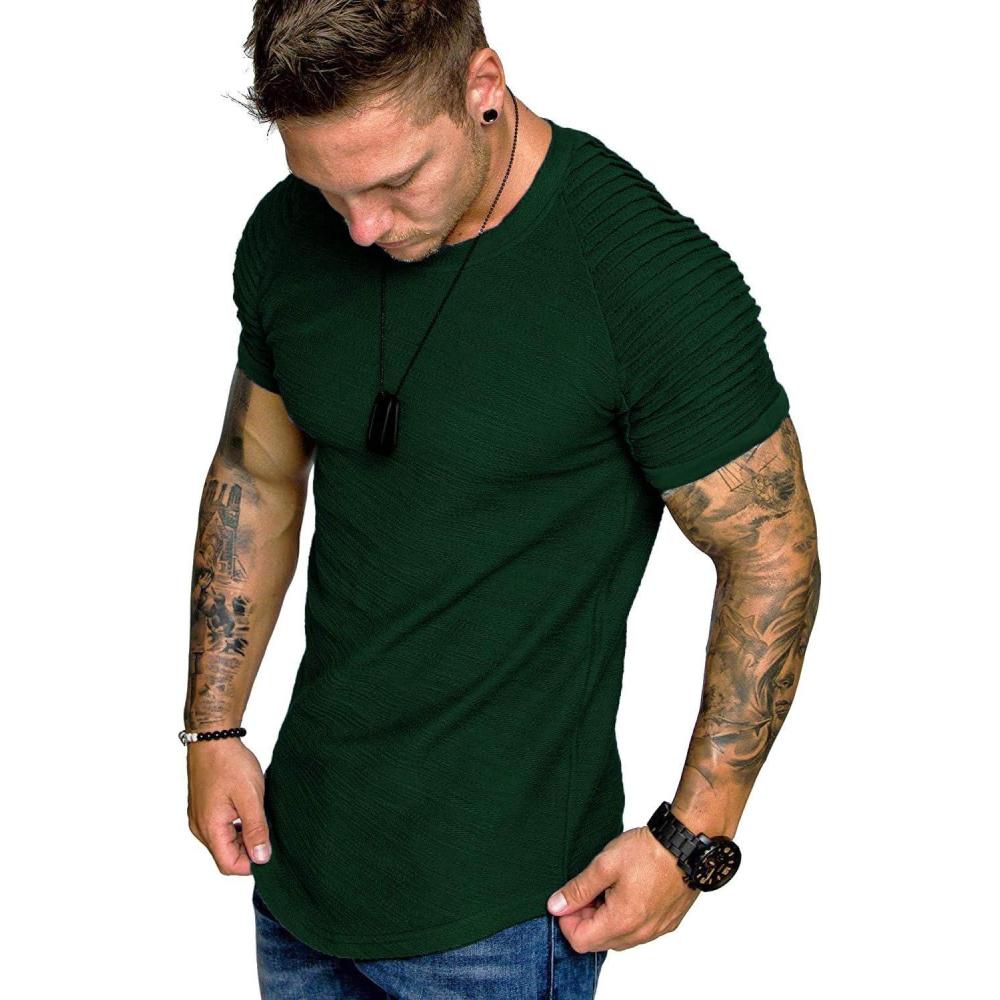 imageCOOFANDY Mens Muscle TShirt Pleated Raglan Sleeve Bodybuilding Gym Tee Short Sleeve Fashion Workout Shirts Hipster ShirtType1 Dark Green