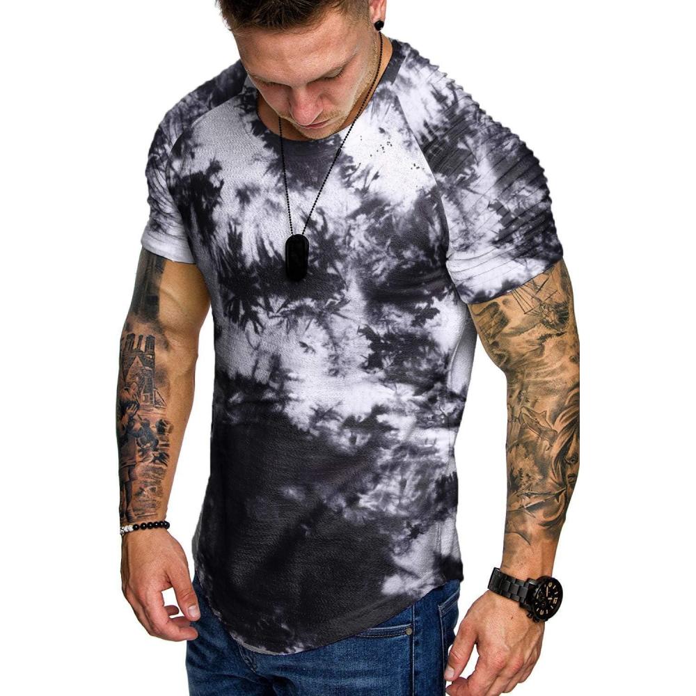 imageCOOFANDY Mens Muscle TShirt Pleated Raglan Sleeve Bodybuilding Gym Tee Short Sleeve Fashion Workout Shirts Hipster ShirtType1 Pattern1 Tie Dye