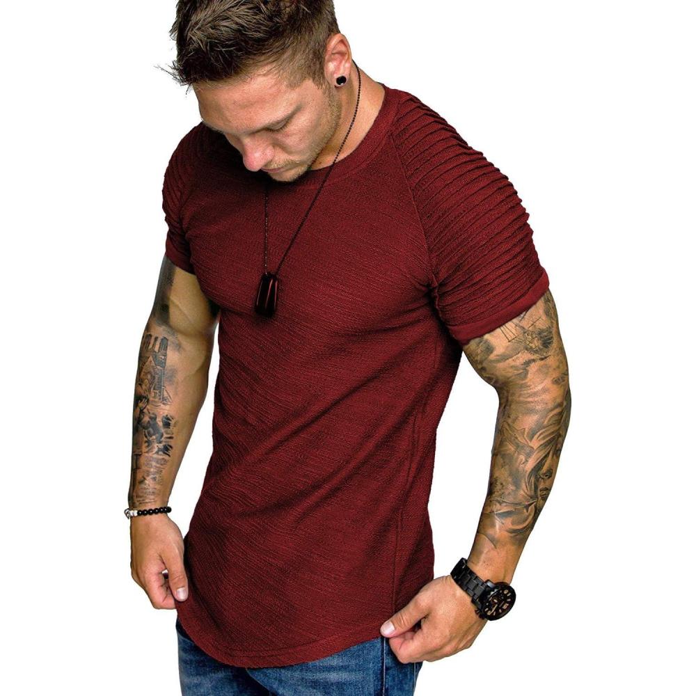 imageCOOFANDY Mens Muscle TShirt Pleated Raglan Sleeve Bodybuilding Gym Tee Short Sleeve Fashion Workout Shirts Hipster ShirtType1 Wine Red