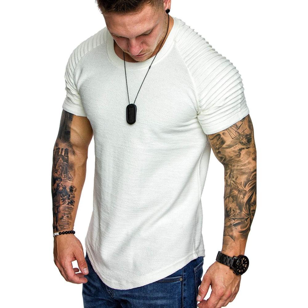 imageCOOFANDY Mens Muscle TShirt Pleated Raglan Sleeve Bodybuilding Gym Tee Short Sleeve Fashion Workout Shirts Hipster ShirtWhite