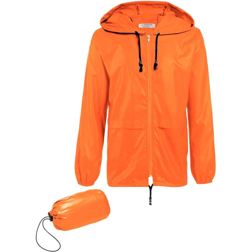 imageCOOFANDY Mens Packable Rain Jacket Lightweight Waterproof Raincoat with Hood Outdoor Rain Gear Travel Hiking CyclingOrange