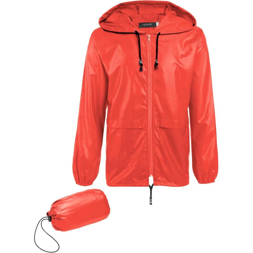 imageCOOFANDY Mens Packable Rain Jacket Lightweight Waterproof Raincoat with Hood Outdoor Rain Gear Travel Hiking CyclingRed