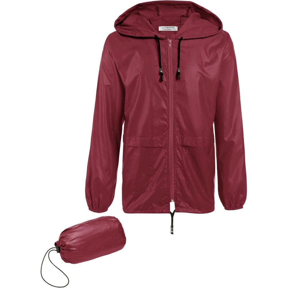 imageCOOFANDY Mens Packable Rain Jacket Lightweight Waterproof Raincoat with Hood Outdoor Rain Gear Travel Hiking CyclingWine Red
