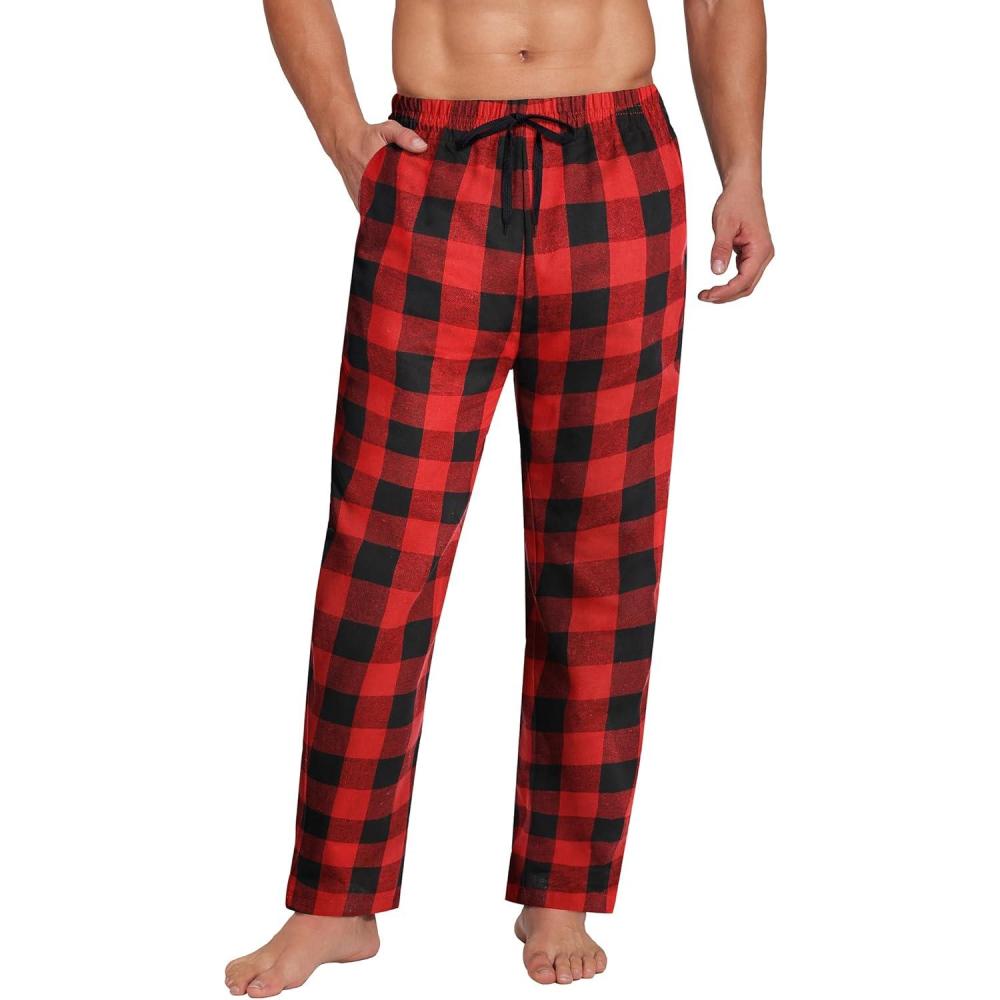 imageCOOFANDY Mens Plaid Casual Pants Soft Cotton Pajama Pants Drawstring Checkered Lounge Sweatpant with PocketsRed Black Plaid