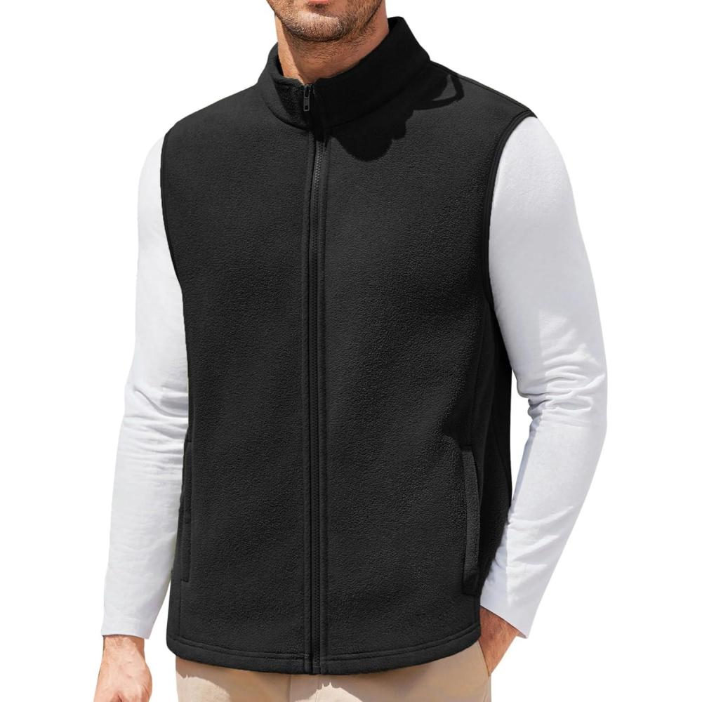 imageCOOFANDY Mens Polar Fleece Vest Lightweight Sleeveless Jacket Warm Zip up Outerwear Vests with Zipper Pockets for HikingBlack