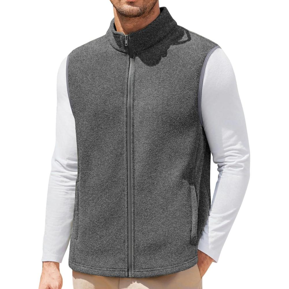 imageCOOFANDY Mens Polar Fleece Vest Lightweight Sleeveless Jacket Warm Zip up Outerwear Vests with Zipper Pockets for HikingHeather Grey