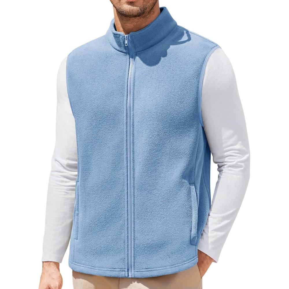 imageCOOFANDY Mens Polar Fleece Vest Lightweight Sleeveless Jacket Warm Zip up Outerwear Vests with Zipper Pockets for HikingLake Blue