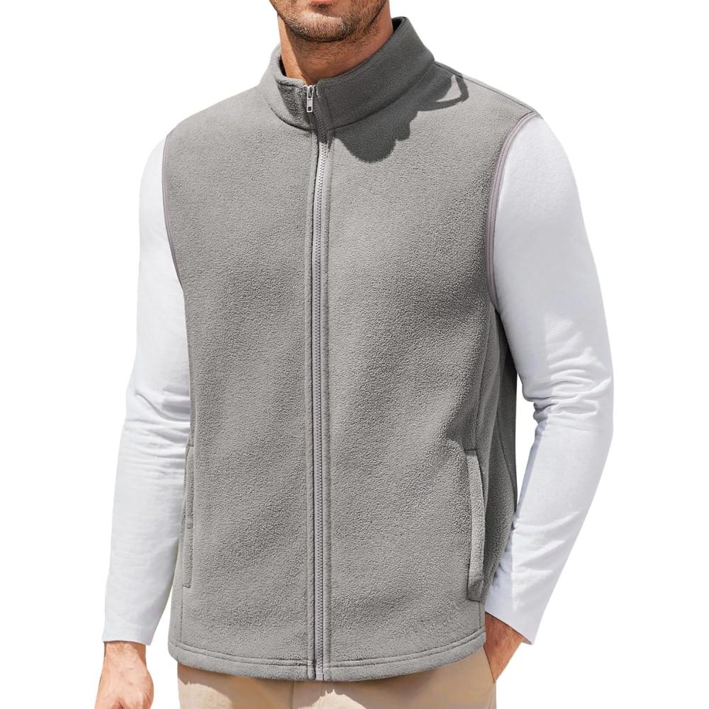 imageCOOFANDY Mens Polar Fleece Vest Lightweight Sleeveless Jacket Warm Zip up Outerwear Vests with Zipper Pockets for HikingLight Grey