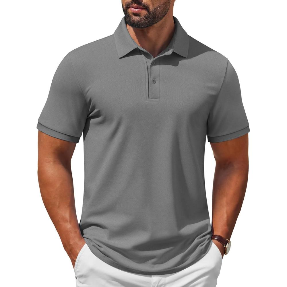 imageCOOFANDY Mens Polo Shirt Short Sleeve Moisture Wicking QuickDry Golf Polo Athletic Tennis Collared TShirtsDark Grey