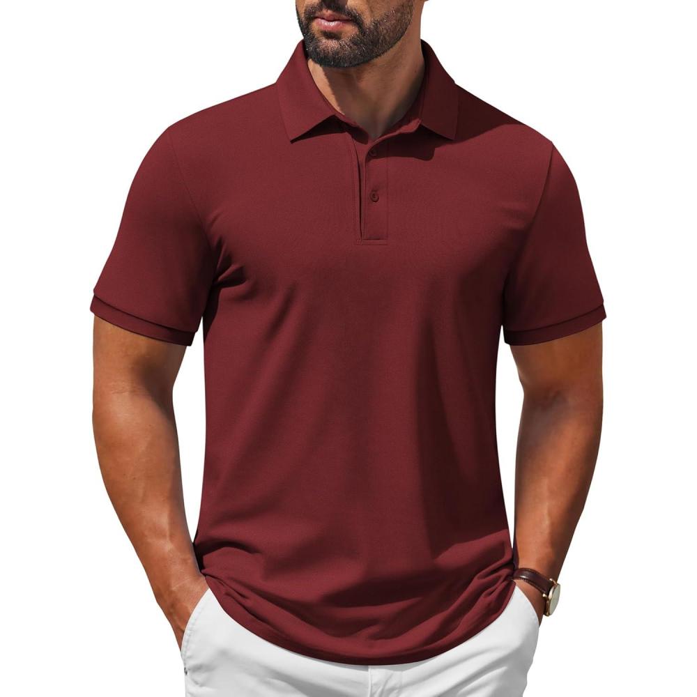 imageCOOFANDY Mens Polo Shirt Short Sleeve Moisture Wicking QuickDry Golf Polo Athletic Tennis Collared TShirtsWine Red