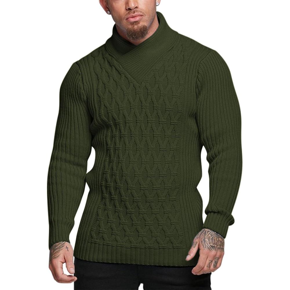 imageCOOFANDY Mens Pullover Sweaters Fashion Diamond Knit Sweater Stylish Knitwear Lightweight JumperArmy Green
