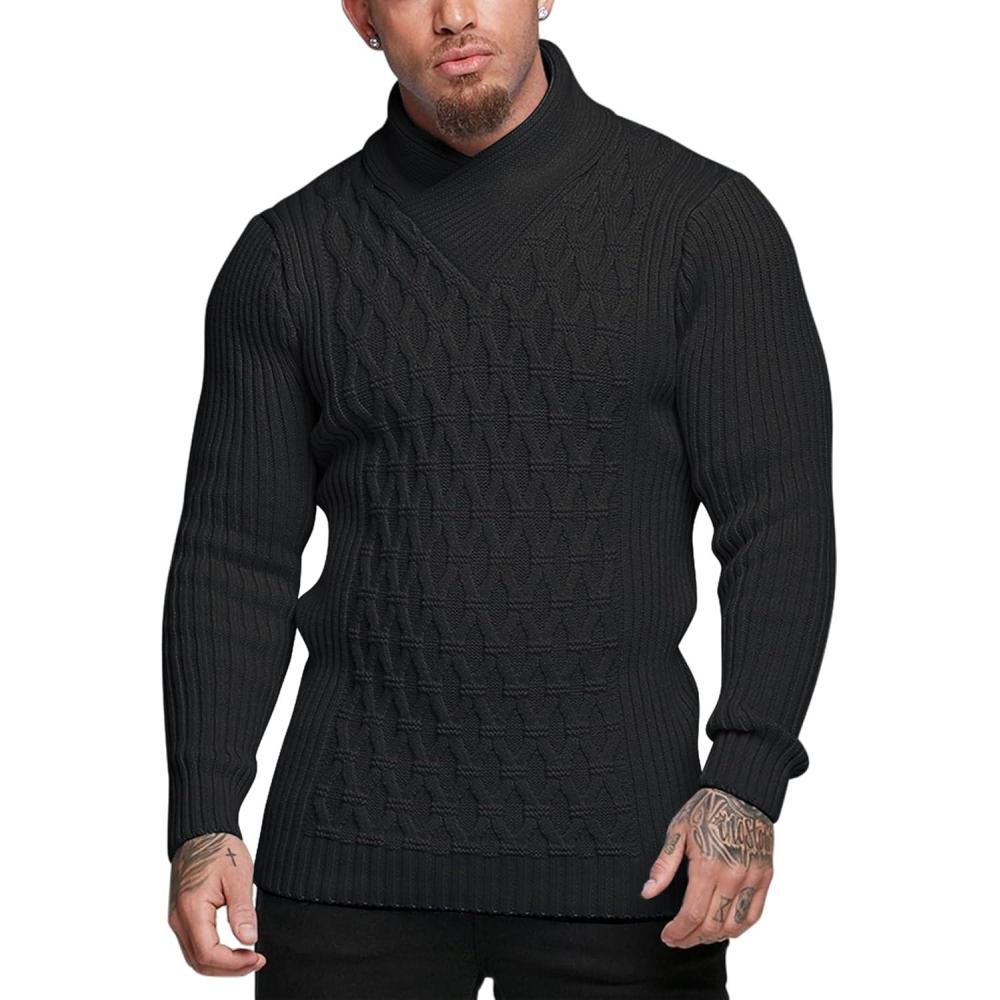 imageCOOFANDY Mens Pullover Sweaters Fashion Diamond Knit Sweater Stylish Knitwear Lightweight JumperBlack