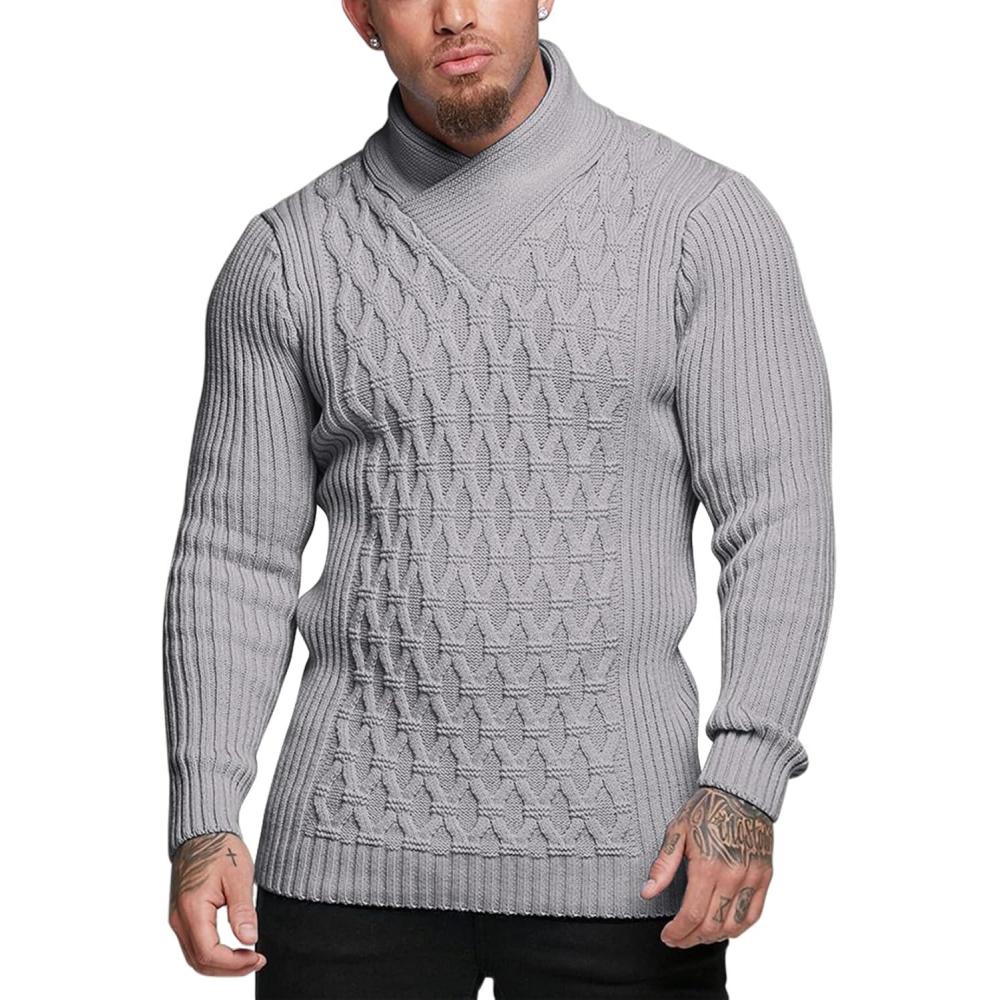 imageCOOFANDY Mens Pullover Sweaters Fashion Diamond Knit Sweater Stylish Knitwear Lightweight JumperLight Grey