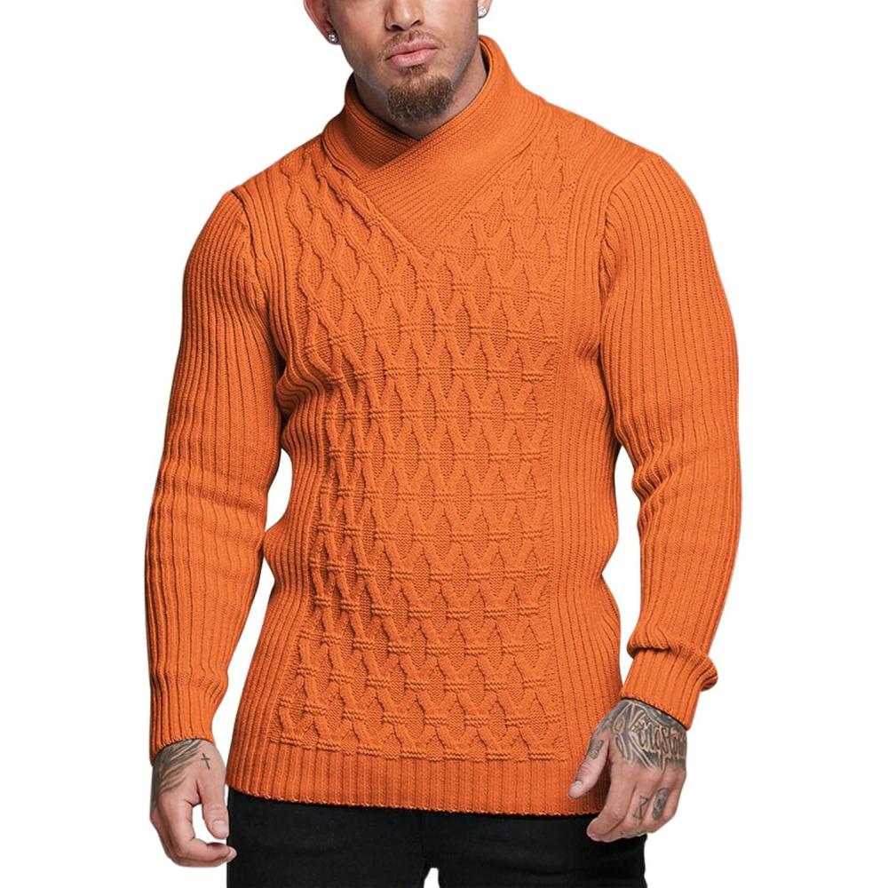 imageCOOFANDY Mens Pullover Sweaters Fashion Diamond Knit Sweater Stylish Knitwear Lightweight JumperOrange