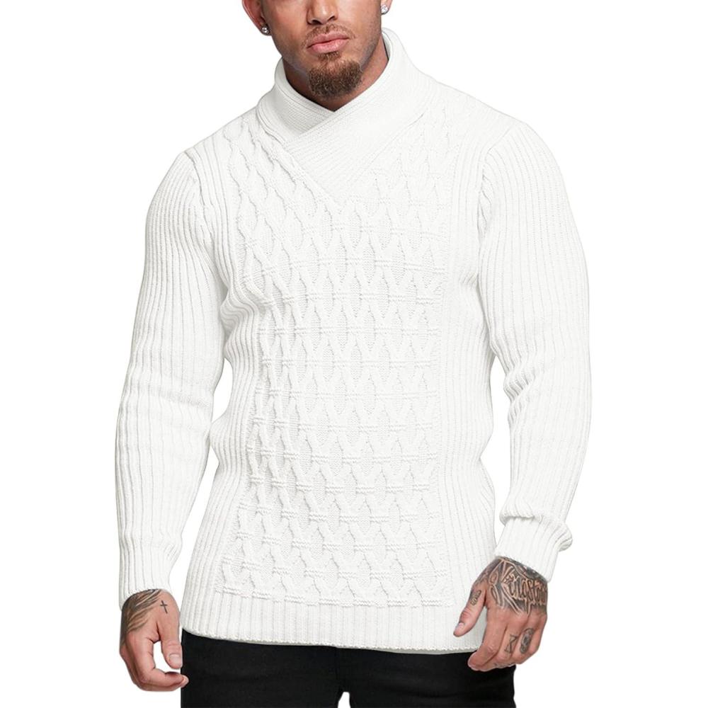 imageCOOFANDY Mens Pullover Sweaters Fashion Diamond Knit Sweater Stylish Knitwear Lightweight JumperWhite