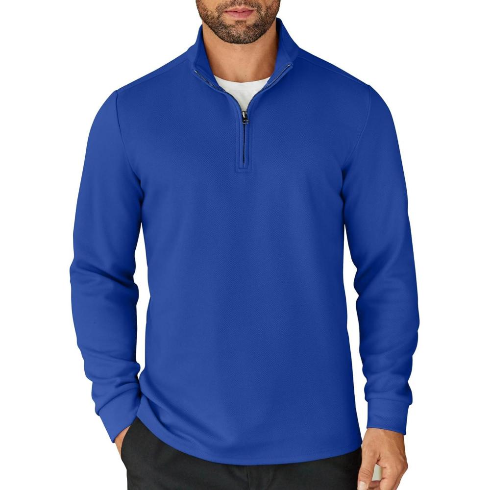 imageCOOFANDY Mens Quarter Zip Up Pullover Lightweight Mock Neck Sweatshirt Casual Long Sleeve Polo ShirtBlue