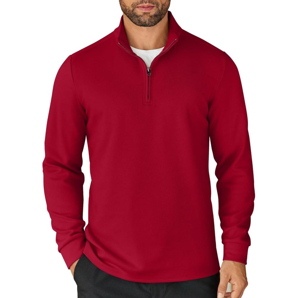 imageCOOFANDY Mens Quarter Zip Up Pullover Lightweight Mock Neck Sweatshirt Casual Long Sleeve Polo ShirtDark Red