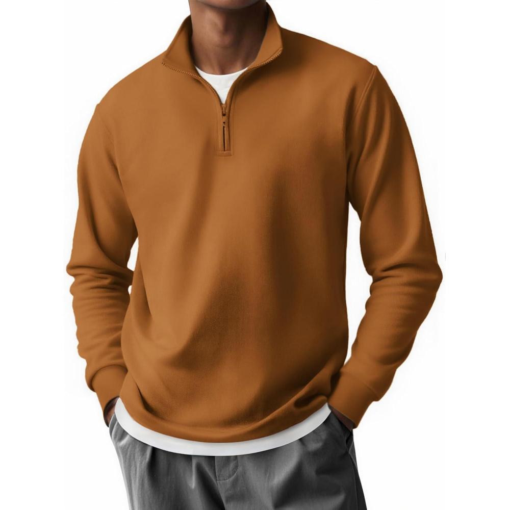imageCOOFANDY Mens Quarter Zip Up Pullover Lightweight Mock Neck Sweatshirt Casual Long Sleeve Polo ShirtLight Brown