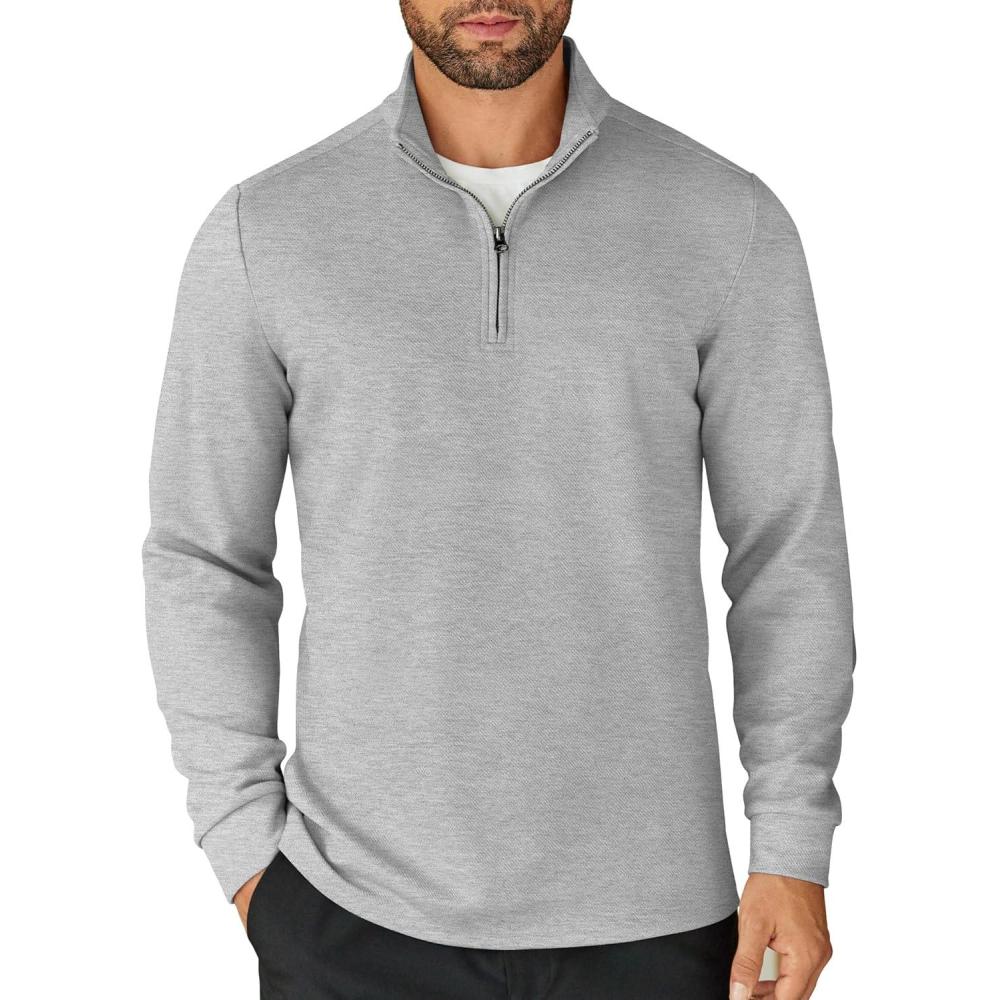 imageCOOFANDY Mens Quarter Zip Up Pullover Lightweight Mock Neck Sweatshirt Casual Long Sleeve Polo ShirtLight Grey
