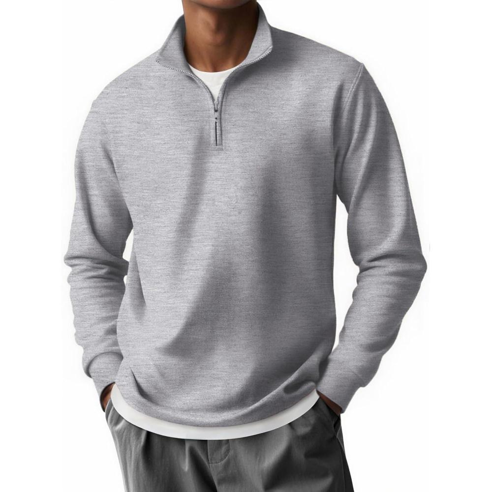 imageCOOFANDY Mens Quarter Zip Up Pullover Lightweight Mock Neck Sweatshirt Casual Long Sleeve Polo ShirtLight Grey Heather