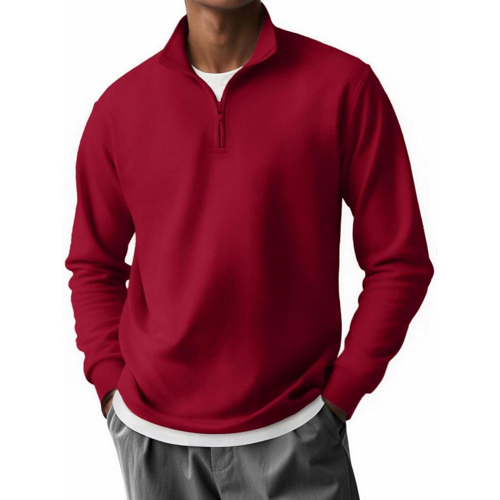 imageCOOFANDY Mens Quarter Zip Up Pullover Lightweight Mock Neck Sweatshirt Casual Long Sleeve Polo ShirtRed