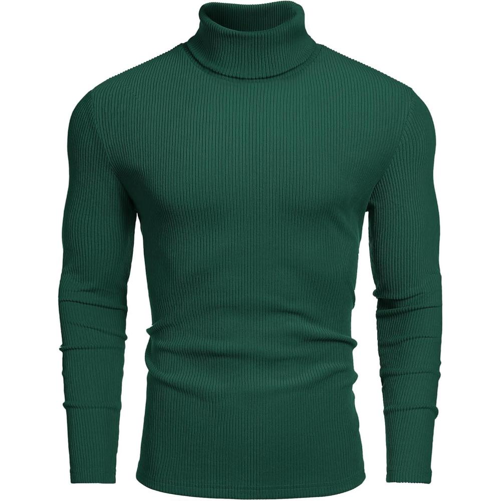 imageCOOFANDY Mens Ribbed Turtleneck Sweater Casual Basic Long Sleeve Knitted Pullover SweaterGreen