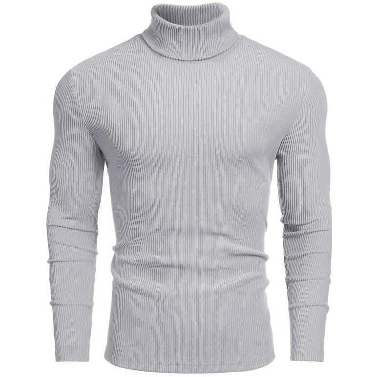 imageCOOFANDY Mens Ribbed Turtleneck Sweater Casual Basic Long Sleeve Knitted Pullover SweaterLight Grey