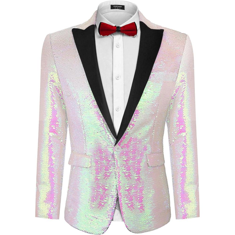 imageCOOFANDY Mens Sequin Blazer Tuxedo Party Prom Wedding Tuxedo One Button JacketPink