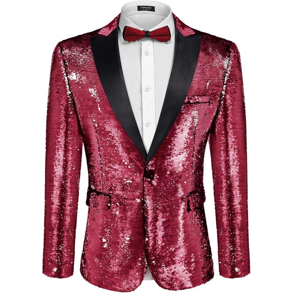 imageCOOFANDY Mens Sequin Blazer Tuxedo Party Prom Wedding Tuxedo One Button JacketRose Pink
