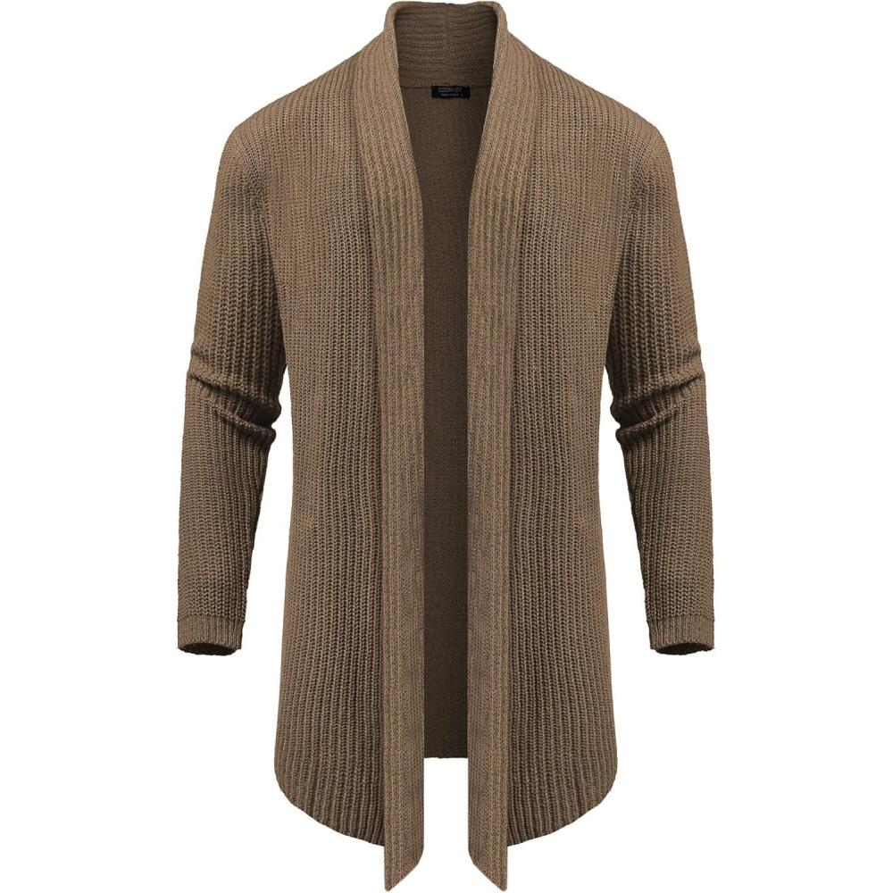 imageCOOFANDY Mens Shawl Collar Long Cardigan Knit Ruffle Fashion Sweater Drape CapeBrown