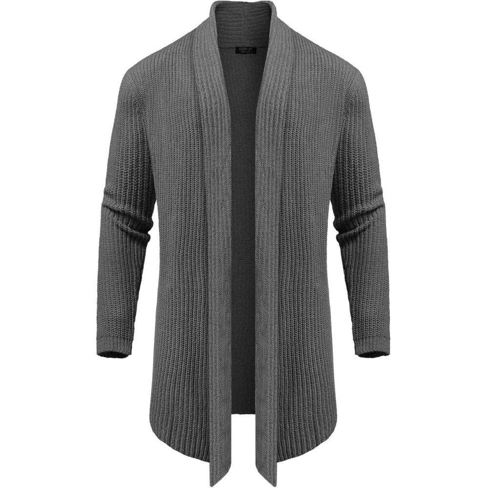 imageCOOFANDY Mens Shawl Collar Long Cardigan Knit Ruffle Fashion Sweater Drape CapeGrey