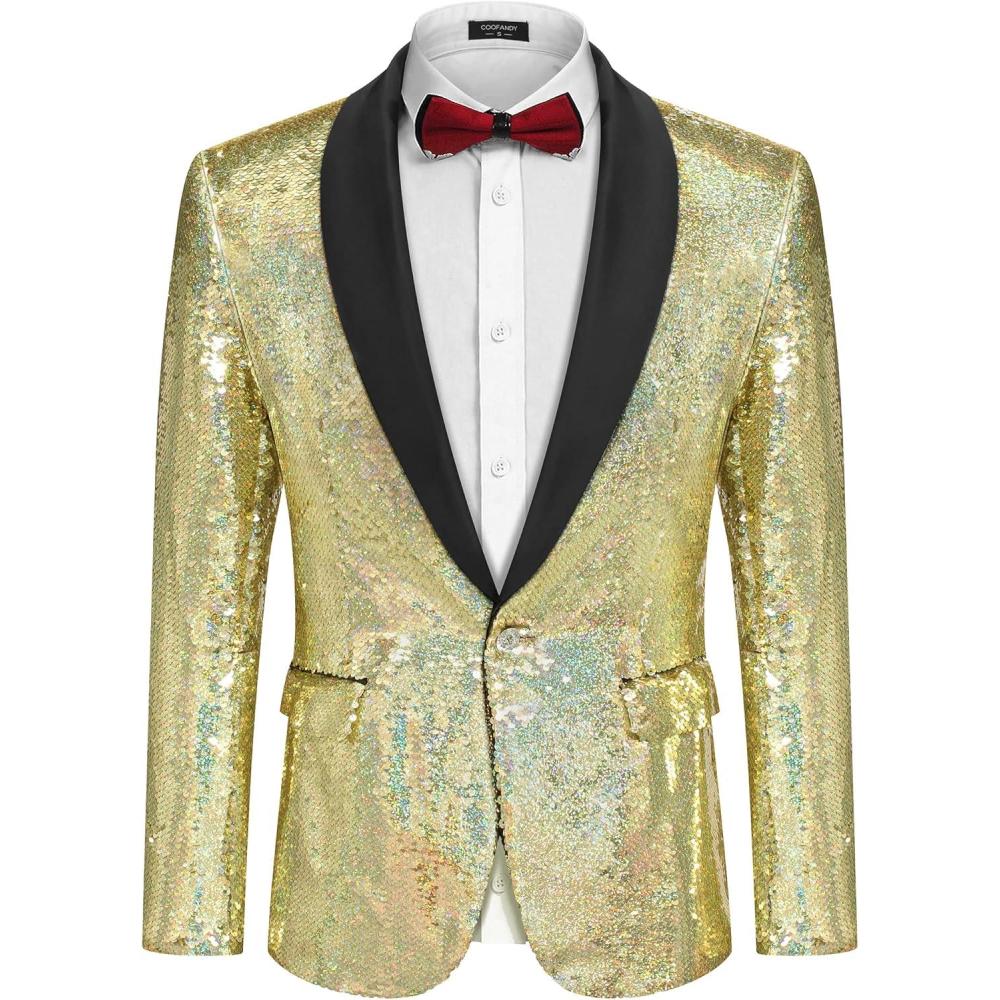 imageCOOFANDY Mens Shiny Sequin Blazer Tuxedo Party Dinner Prom One Button Suit JacketChampagne