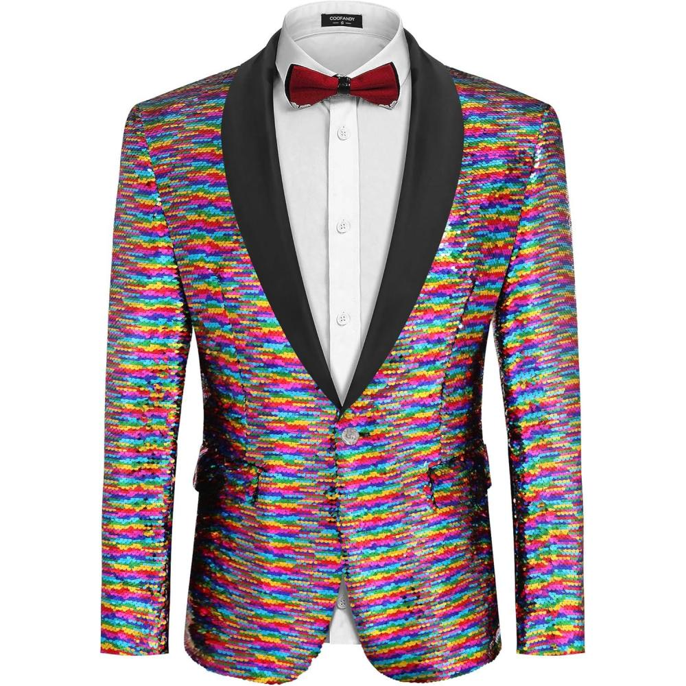 imageCOOFANDY Mens Shiny Sequin Blazer Tuxedo Party Dinner Prom One Button Suit JacketPat3