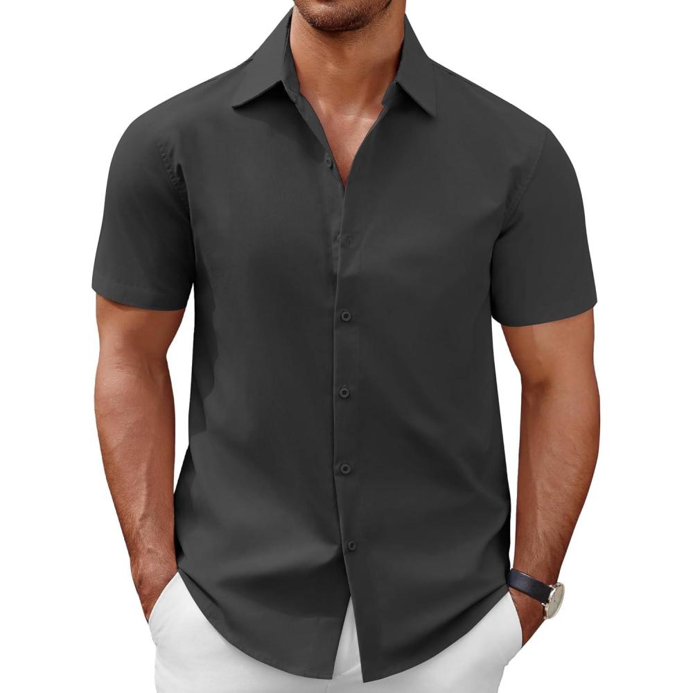 imageCOOFANDY Mens Short Sleeve Button Down Casual Shirts for Men Summer Untucked ShirtsBlack