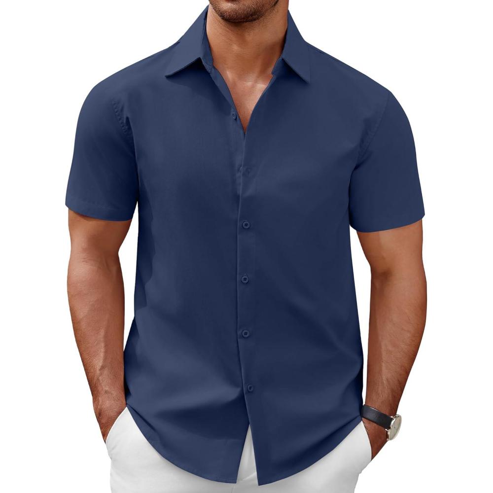 imageCOOFANDY Mens Short Sleeve Button Down Casual Shirts for Men Summer Untucked ShirtsMedieval Blue